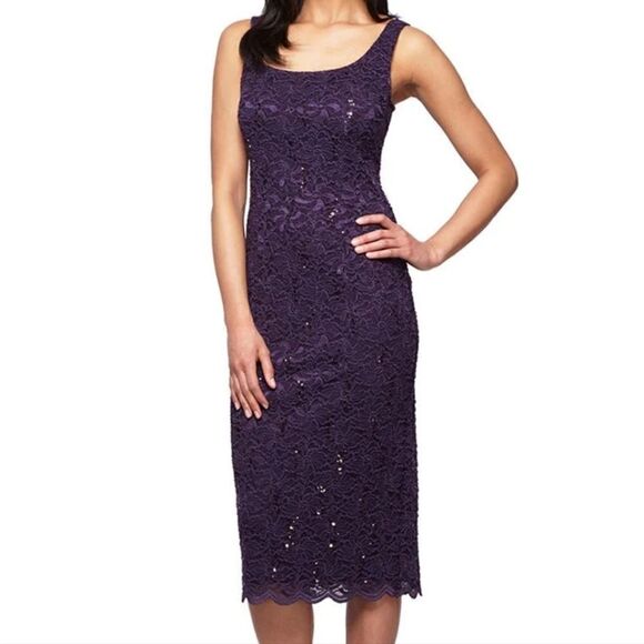 Alex Evenings Shearh Lace Dress with Sewuin Detail - Picture 1 of 6